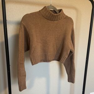 Aritzia Wilfred Free 100% Merino Wool  Cropped Cozy Brown Turtleneck Sweater
